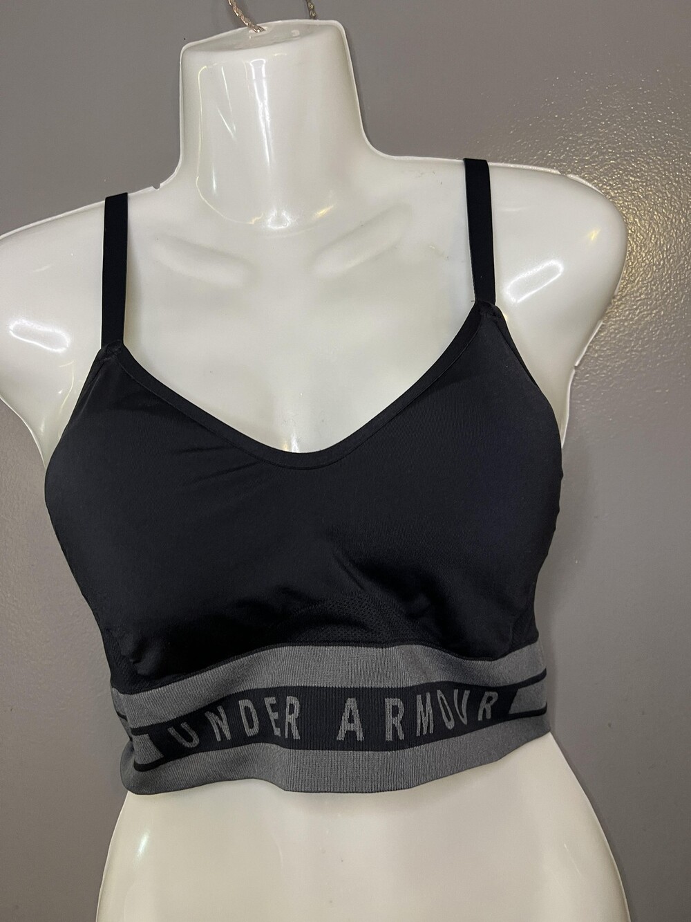 Under Armour Sports Bra Womens Large Black Longline Adjustable Padded Stretch